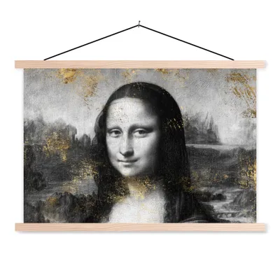 Produktbild von MuchoWow® Textilposter Mona Lisa - Leonardo da Vinci - Gold 60x40 cm mit holzfarbenen Rahmen - Bilder
