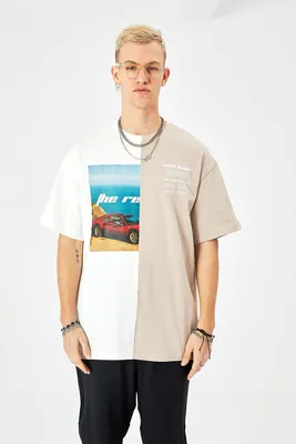 Produktbild von Herren T-Shirt Oversize Fit Baumwolle mit 320gsm Baumwolle Car Auto Shirt (M) Weiß