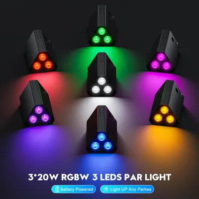Produktbild von LED-PAR-Scheinwerfer - 4er-Set DMX-Bühnenbeleuchtung - 40 W - 6-in-1 - Integrierter 4400-mAh-Akku - Kabellose Uplights - EU-Stecker