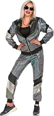 Produktbild von 80er Jahre bunter reflektierender Trainingsanzug - Jogginganzug Gr. S bis 2XL - Disco Retro M - 175 -182 cm