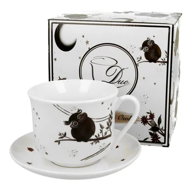 Obrázek produktu pro DUO ANIMALS jumbo hrnek 470 ml CHARMING OWLS s podšálkem, porcelán Bone China