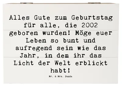 Produktbild von Mr. & Mrs. Panda Holztruhe Spruch 2002 Geburtstag 22 x 15 cm - Weiß - Geschenk, Box, fotobox, Happy Birthday, Geburtsjahr, Alles Gute zum, Geburtstagsgruß, Alter, feiern