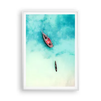 Produktbild von Gerahmtes Poster - Weißer Rahmen - Insel Boot Schiff Ozean - 70x100 cm - Wand Bild - Wanddeko - Wandbilder - Kunstposter - Wandposter - Bilderrahmen - Bilder - Kunstdruck - Wandbild - P2WPA70x100-2923