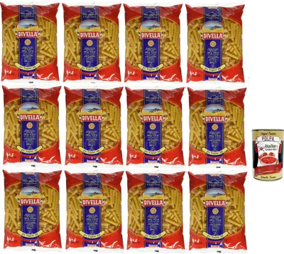 Produktbild von Divella Pasta 100% Italienisch Ziti Tagliati 33, Nudeln aus Hartweizengrieß, Kochen 8 Minuten 12x 500g + Italian Gourmet polpa 400g