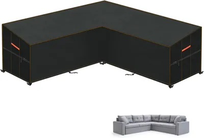 Image de Housses de protection imperméables pour meubles de jardin, adaptées aux canapés d'angle en forme de L, dimensions 270x270 cm, couleur noire