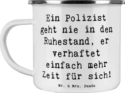 Produktbild von Mr. & Mrs. Panda Teetasse Spruch Polizist Ruhestand - Weiß - Geschenk, Notlage, Teebecher, kreative Geschenke, becher emaille, Held, Tasse, Respekt, Berufsalltag, Beruf