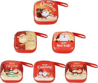 Obrázok produktu pre Minceboxy, štvorcového tvaru, 7 x 7 x 3,5 cm, 6 kusov, s vianočnými motívmi, vhodné ako darček