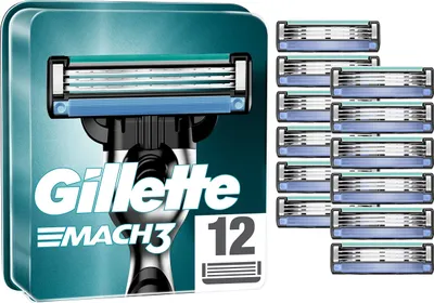 Produktbild von Gillette Mach3 Rasierklingen für Herren – 12 Nachfüllpackungen für präzise Rasur