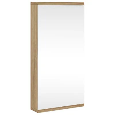 A product shot of a corner mirror cabinet with a wooden frame and a mirrored door.