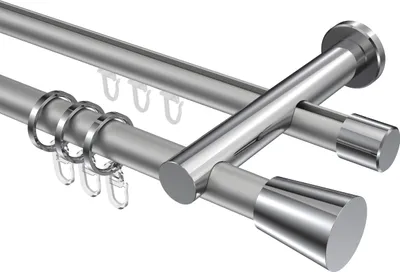 Produktbild von Interdeco Rundrohr-Innenlaufstange / Gardinenstange (Kombination) Silbergrau / Chrom, Typ Platon Sitra (Konus), 20 mm Ø 2-läufig, 120 cm
