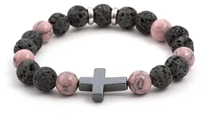 Produktbild von Perlenarmband aus Lavastein, Howlit und Hämatit MINK78/17
