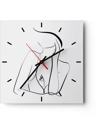 Produktbild von Wanduhr - Quadrat - Glasuhr - Frau Linien Minimalismus - 30x30cm - Schleichendes Uhrwerk - Lautlos - zum Aufhängen bereit - Dekoration Modern - Wanddekoration aus Glas - C3AC30x30-4488
