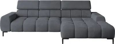 A gray sectional sofa is shown against a white background.