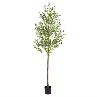 Produktbild von Künstlicher Olivenbaum 213 cm - Große Realistische Kunstpflanze mit Seidenblättern - Pflegeleichter Deko Baum für Innenräume, Wohnzimmer, Büro und Hotel