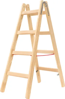 Image de Escabeau à barreaux en bois Hymer, accessible des deux côtés, 2x4 barreaux, hauteur escamotable 1,18 m, hauteur de portée 2,55 m, poids 7,0 kg