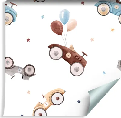 Immagine prodotto di 10m VLIES WALLPAPER rotolo camera bambini auto retrò auto sportive palloncini XXL