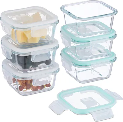 Immagine prodotto di Contenitori ermetici con coperchio - Vetro - Set da 6 - 320 ml - Contenitori per la preparazione dei pasti - Ermetici - Contenitori per alimenti - Trasparenti