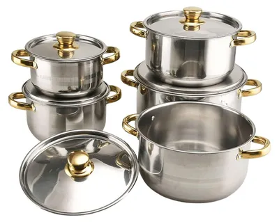 Produktbild von Edelstahl-Kochgeschirr-Set mit Glasdeckeln