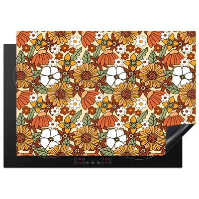 Produktbild von KitchenYeah© Herdabdeckplatte Blumen - Vintage - Muster , 75x52cm, Küche Deko, Glaskeramikkochfeld Herdabdeckung, Abdeckplatte fùr Kochfeld
