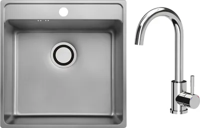Produktbild von VBChome Edelstahlspüle mit Armatur 49 x 48 x 21 cm Inox Leinenstruktur Edelstahl Einbauspüle mit Hahnloch Küchenspüle Groß Becken Siphon Armatur Chrom