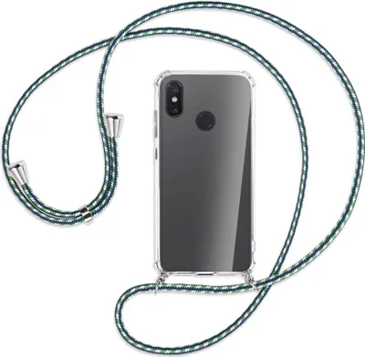 Produktbild von Handykette Backcover-Schutzhülle mit Band (Metall silberfarben) für Xiaomi Mi 8 / Mi 8 Pro - grün/blau/weiß