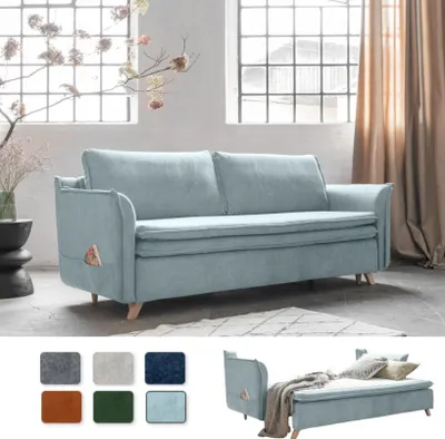 Produktbild von MIUFORM Charming Charlie Slim - Sofa mit Bettfunktion und Bettkasten - 225x90cm - Minze - 3-Sitzer Schlafsofa