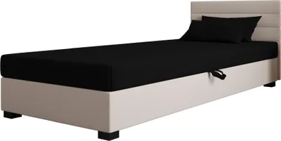 Produktbild von AURA SOFA  Boxspringbett WILD  90x195 Komplett-Set mit Bonell Matratze, Polsterbett mit Bettkästen - Hellbeige/Schwarz, SAWANA 01/14