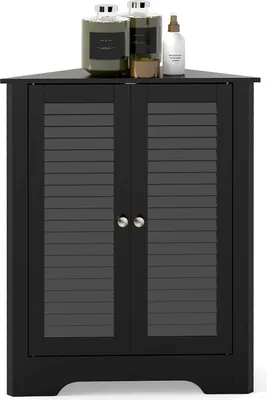 Produktbild von Eckschrank mit Lamellentüren, verstellbarem Einlegeboden, Schwarz