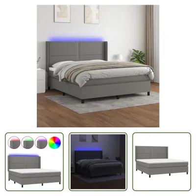 Produktbild von The Living Store Boxspringbett mit Matratze & LED Dunkelgrau 180x200 cm Stoff