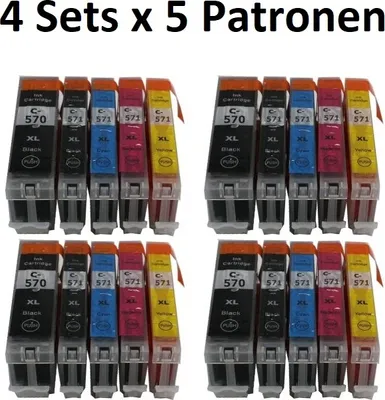 Produktbild von 4 Sets kompatible Tintenpatronen PGI-570 black + CLI-571 cyan, magenta, yellow, black - 20 Druckerpatronen in XL Füllmenge  für Pixma MG5750, MG5751, MG5752, MG5753, MG6850, MG6851,  MG6852, MG6853, MG7750, MG7751, MG7752, MG7753, TS5050, TS5051, TS5053,  TS5055, TS6050, TS6051, TS6052, TS8050, TS8051, TS8052, TS8053, TS9050, TS9055
