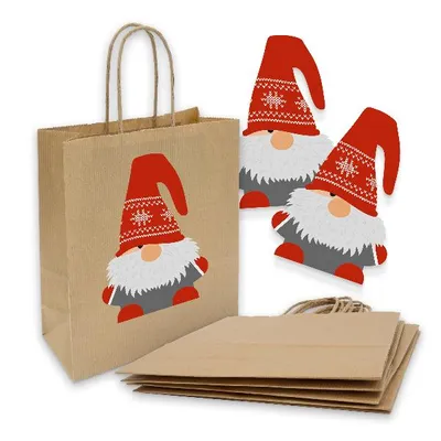 Produktbild von itenga 5x Geschenktüte mit Kordel 18x8x22cm + Sticker Wichtel