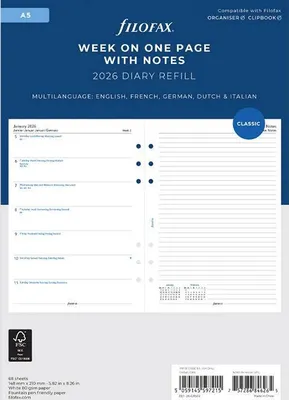 Produktbild von FILOFAX Kalendereinlage 2026 - A5 - 1 Woche = 1 Seite - weiss