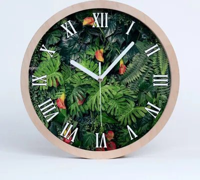 Produktbild von Holzuhr 30fi cm wanduhr - weiße Spitzen - exotische Dschungel