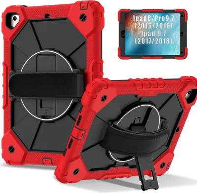 Immagine prodotto di Custodia per iPad 9,7 6a/5a generazione 2018/2017, custodia per tablet con cinturino girevole a 360° e supporto rosso nero