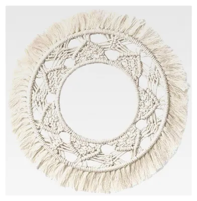 Produktbild von Handgewebter runder Makramee-Wandteppich aus reiner Baumwolle für kreative Boho-Wanddekoration in Wohnzimmer, Schlafzimmer und Babyzimmer
