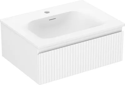 Produktbild von Mexen Rivel Badezimmerschrank 60 cm mit Waschbecken Vela, 1 Schublade, geriffelt, weiß matt - 91A20-06023-1-BF01-W23M01