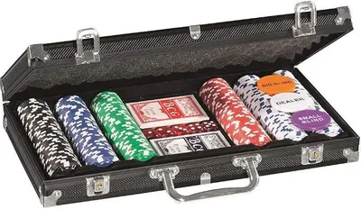 Imagen del producto de Estuche de póker, juego de póker, fichas de póker (300 unidades), dos mazos de cartas, estuche de aluminio