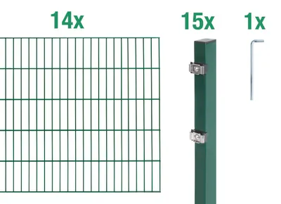 Immagine prodotto di Alberts 648749 Doppelstabmattenzaun als 30 tlg. Zaun-Komplettset, grün, Höhe 100 cm, Länge 28 m
