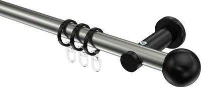 Produktbild von Interdeco Gardinenstange / Vorhangstange Edelstahl-Optik / Schwarz, Typ Platon Luino (Kugel), 20 mm Ø 1-läufig, 240 cm