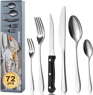 Immagine prodotto di Set da 72 pezzi per 12 persone - Stoviglie in acciaio inossidabile di alta qualità per la casa e la cucina