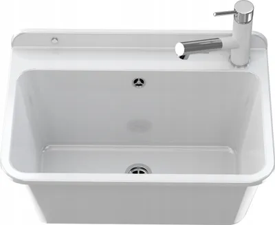 Immagine prodotto di Granitan | Lavello GRANDE - 61x41 cm - Bianco - Resistente agli agenti chimici, ideale per officina e garage