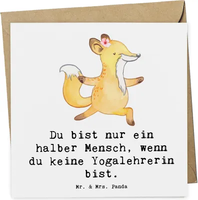 Produktbild von Mr. & Mrs. Panda Grußkarte Yogalehrerin Herz - Weiß - Geschenk, Glückwunschkarte, Klappkarte, doppelkarte, anlasskarte, faltkarte