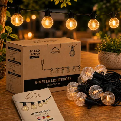 Produktbild von Homezie® Lichterkette | 9 Meter | Für den Innen- und Außenbereich | 20 warmweiße LED-Lampen | Lichtgirlande | Gartenbeleuchtung | Außenlichterkette