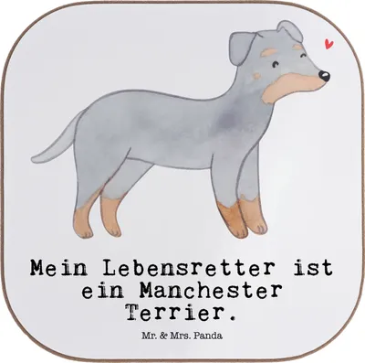 Produktbild von Mr. & Mrs. Panda Untersetzer für Gläser Manchester Terrier Lebensretter - Weiß - Geschenk, Tassenuntersetzer, Holzuntersetzer, Tischuntersetzer, gläseruntersetzer
