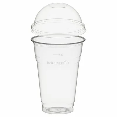 Produktbild von 50x Trinkbecher 400ml mit Domdeckel ohne Loch aus Biokunststoff (PLA)