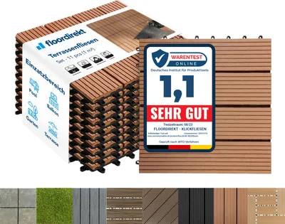 Produktbild von WPC Klickfliesen Terrassenfliesen Royal Hellbraun 30x30 cm 11 Stück (1 m²)