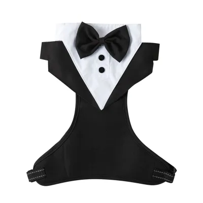 Produktbild von Formeller Hochzeitsanzug für Hunde mit Leinenring-Verschluss, Schnallenverschluss, schwarzer Fliege, atmungsaktivem Brustgeschirr, Smoking für Hunde, Hochzeitsfeieranzug für kleine und mittelgroße Hunde