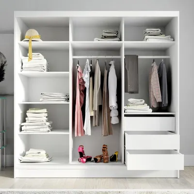 Produktbild von Schwebetürenschrank, 2-türig Schrank mit Spiegel und 3D-Lamellen Premum LINA 200 cm (Weiß)