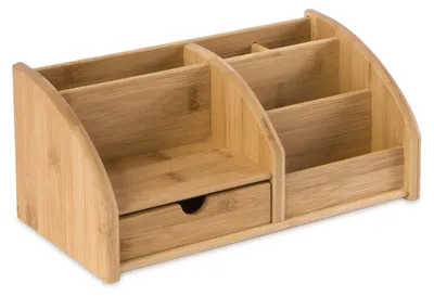 Produktbild von Schreibtisch-Organizer aus Bambus, 6 Fächer, 1 Schublade, H 17,7 x B 27 x T 14 cm
