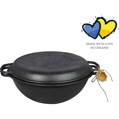 Zdjęcie produktu dla Żeliwny piekarnik holenderski - 8 litrów - Gotowanie na świeżym powietrzu - Powolne gotowanie - Holenderski piekarnik z grillem - Pieczenie - Czarny
